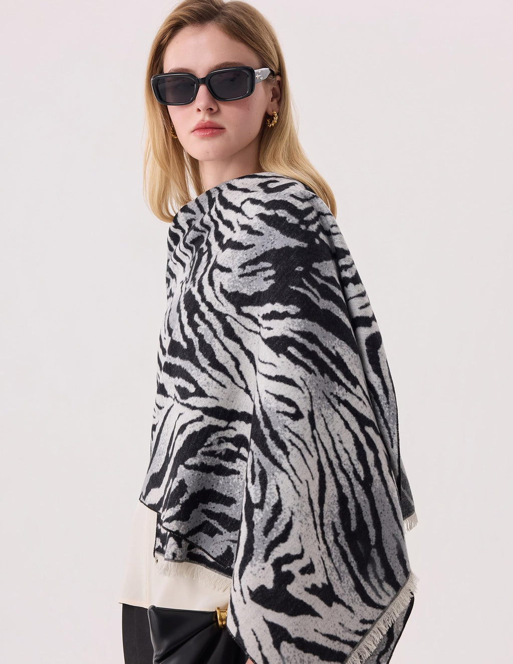 The Iris Zebra Silk Scarf – 100% Mulberry Silk, Jacquard Reversible, 71"x24"