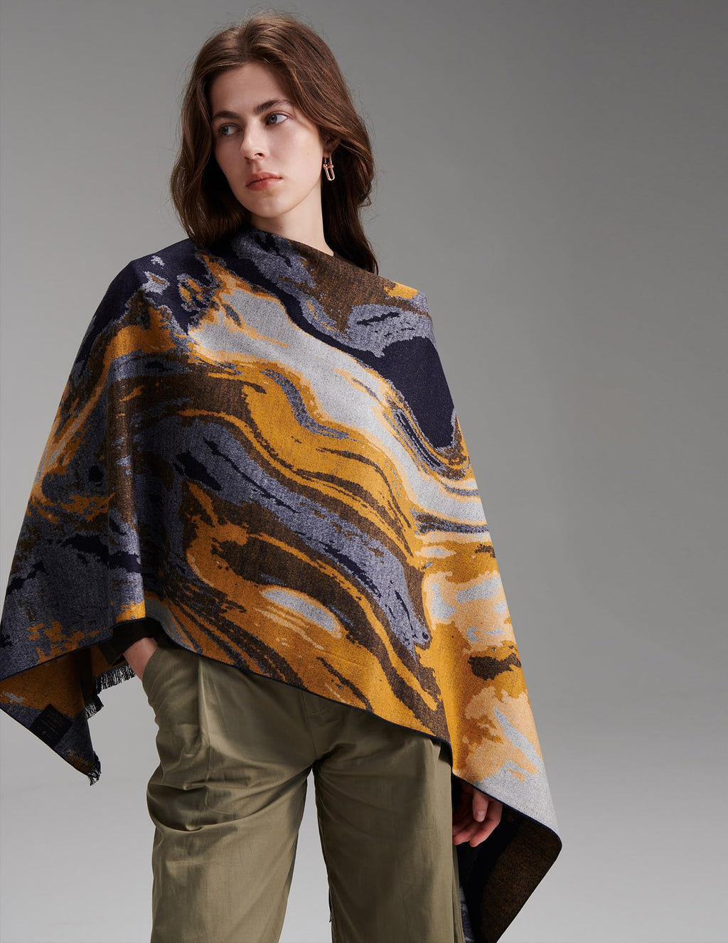 Dream Painting Gold Silk Scarf – 100% Mulberry Silk, 71"x24"
