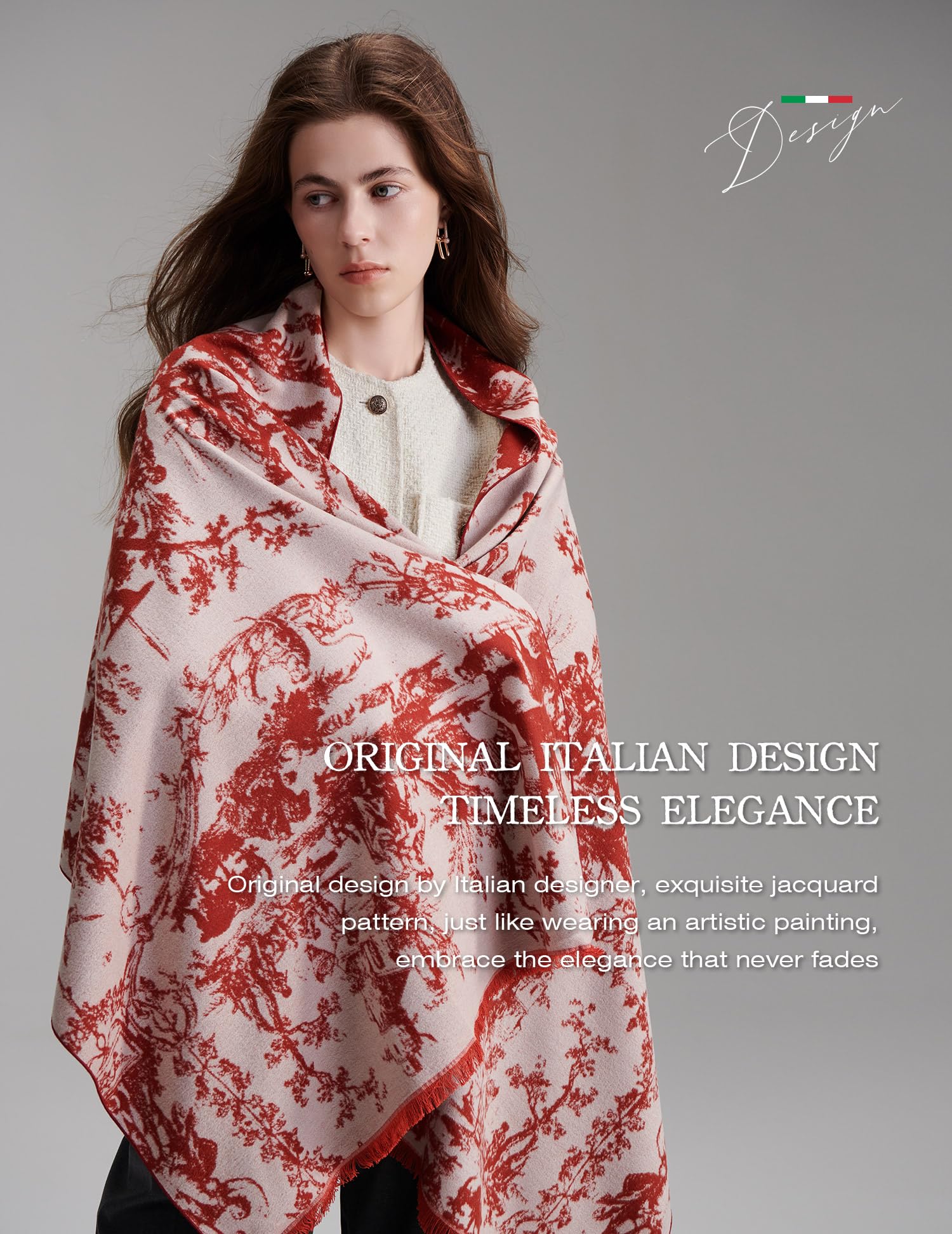 Delicate Dream Red Silk Scarf – 100% Mulberry Silk, Jacquard