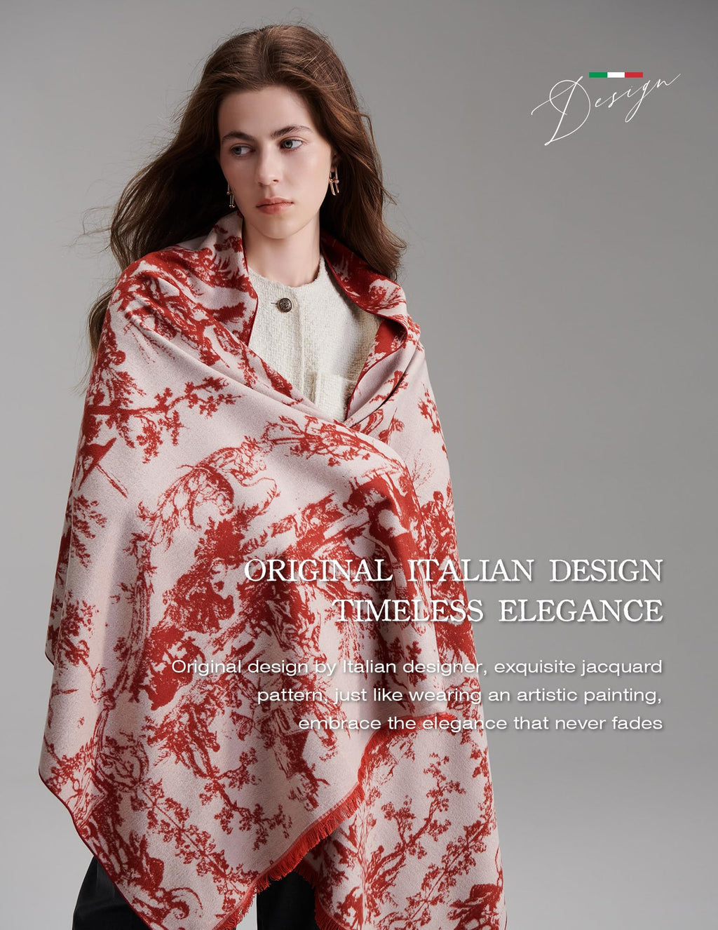 Delicate Dream Red Silk Scarf – 100% Mulberry Silk, Jacquard Reversible, 71"x24"