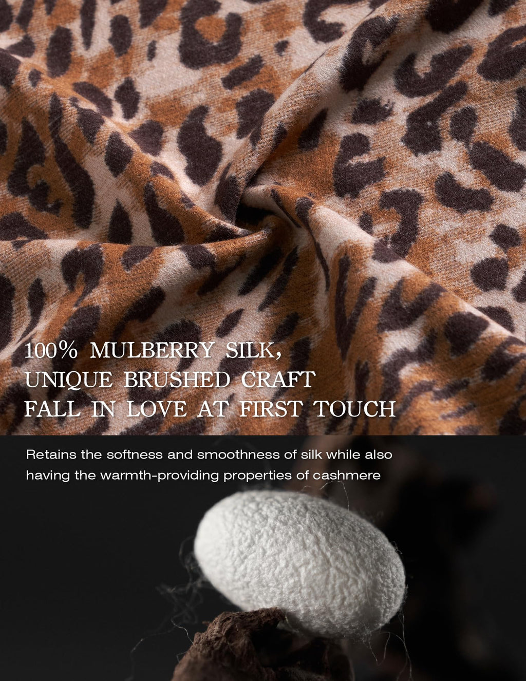 Born Fearless - Leopard Silk Scarf, 100% Brushed Mulberry Silk, Jacquard Reversible, 71"x24"