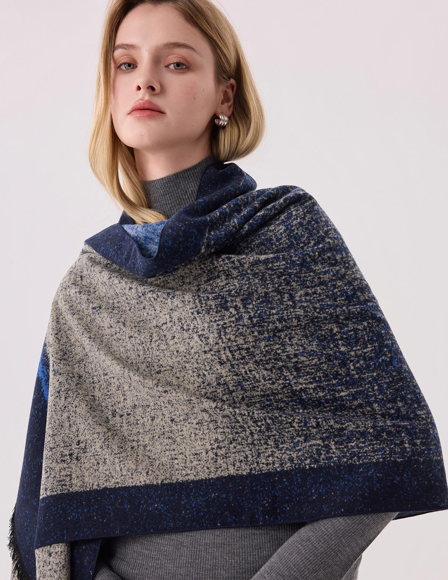 The Tide Blue Silk Scarf – 100% Mulberry Silk, Jacquard Reversible, 71