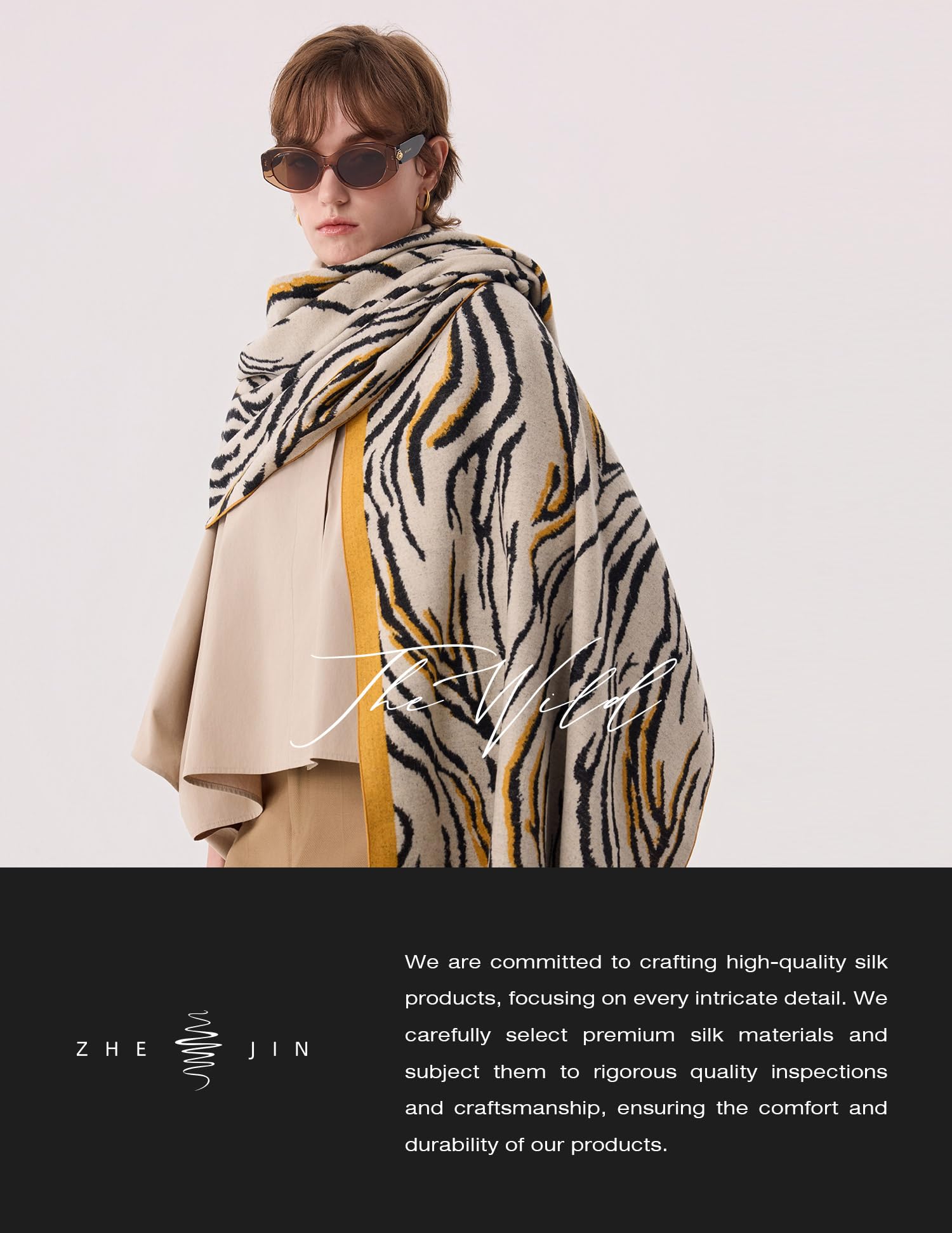 The Wild Zebra Silk Scarf – 100% Mulberry Silk, Jacquard Reversible, 71"x24"
