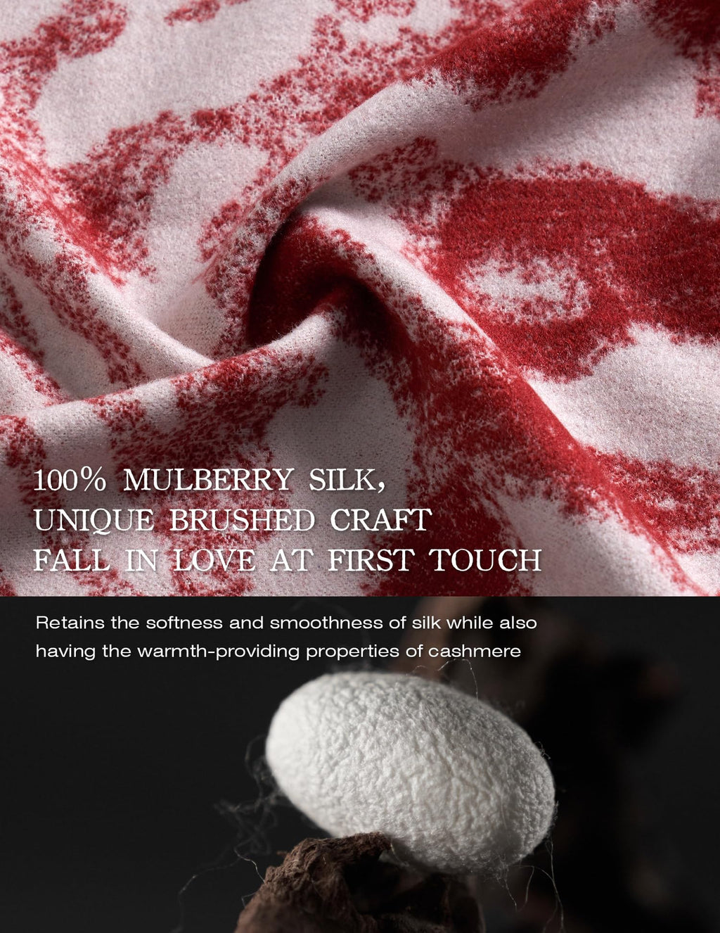 Breaking Red Jacquard Silk Scarf – 100% Mulberry Silk, Jacquard Reversible, 71"x24"