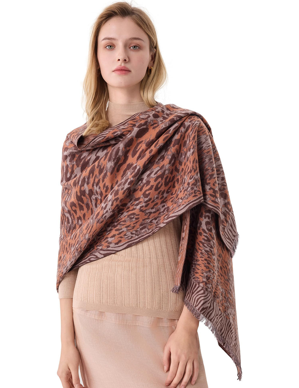 Wild Grace Leopard Silk Scarf – 100% Mulberry Silk, Jacquard Reversible, 71"x24"
