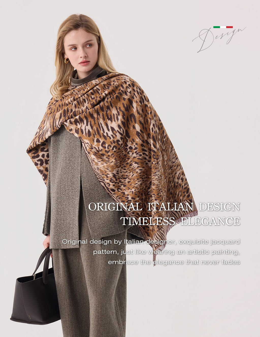 Born Fearless - Leopard Silk Scarf, 100% Brushed Mulberry Silk, Jacquard Reversible, 71"x24"