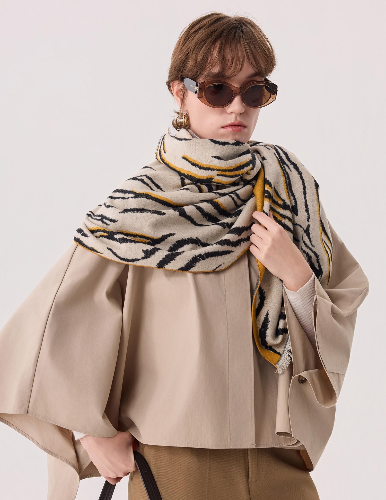 The Wild Zebra Silk Scarf – 100% Mulberry Silk, Jacquard Reversible, 71"x24"