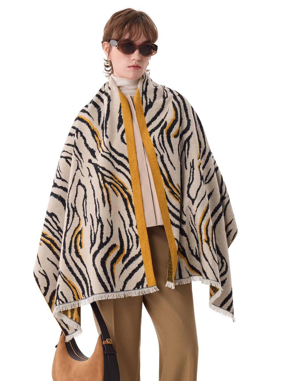 The Wild Zebra Silk Scarf – 100% Mulberry Silk, Jacquard Reversible, 71"x24"