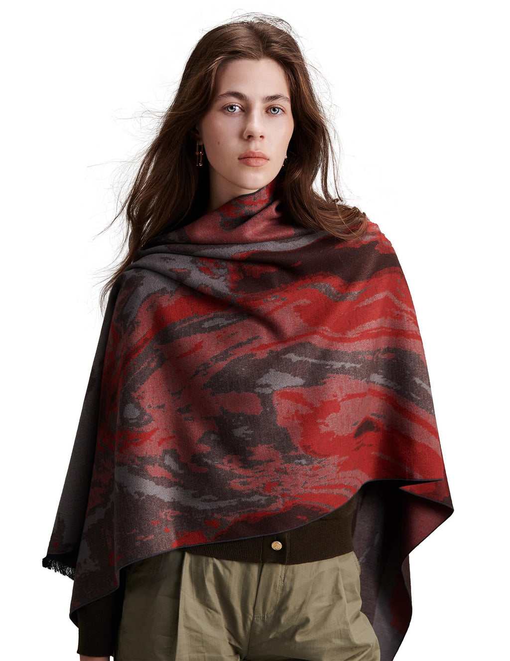 Dream Painting Red Silk Scarf – 100% Mulberry Silk, 71"x24"