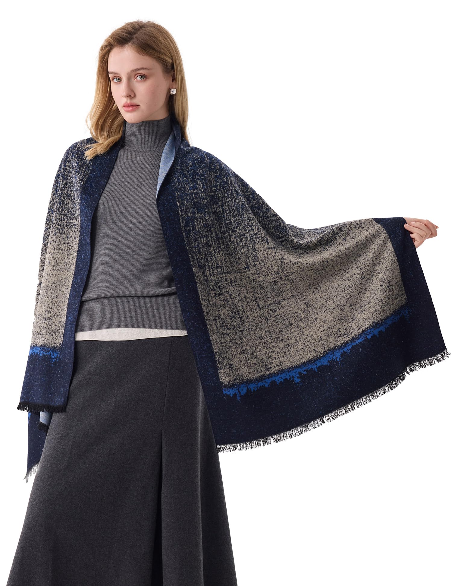 The Tide Blue Silk Scarf – 100% Mulberry Silk, Jacquard Reversible, 71"x24"