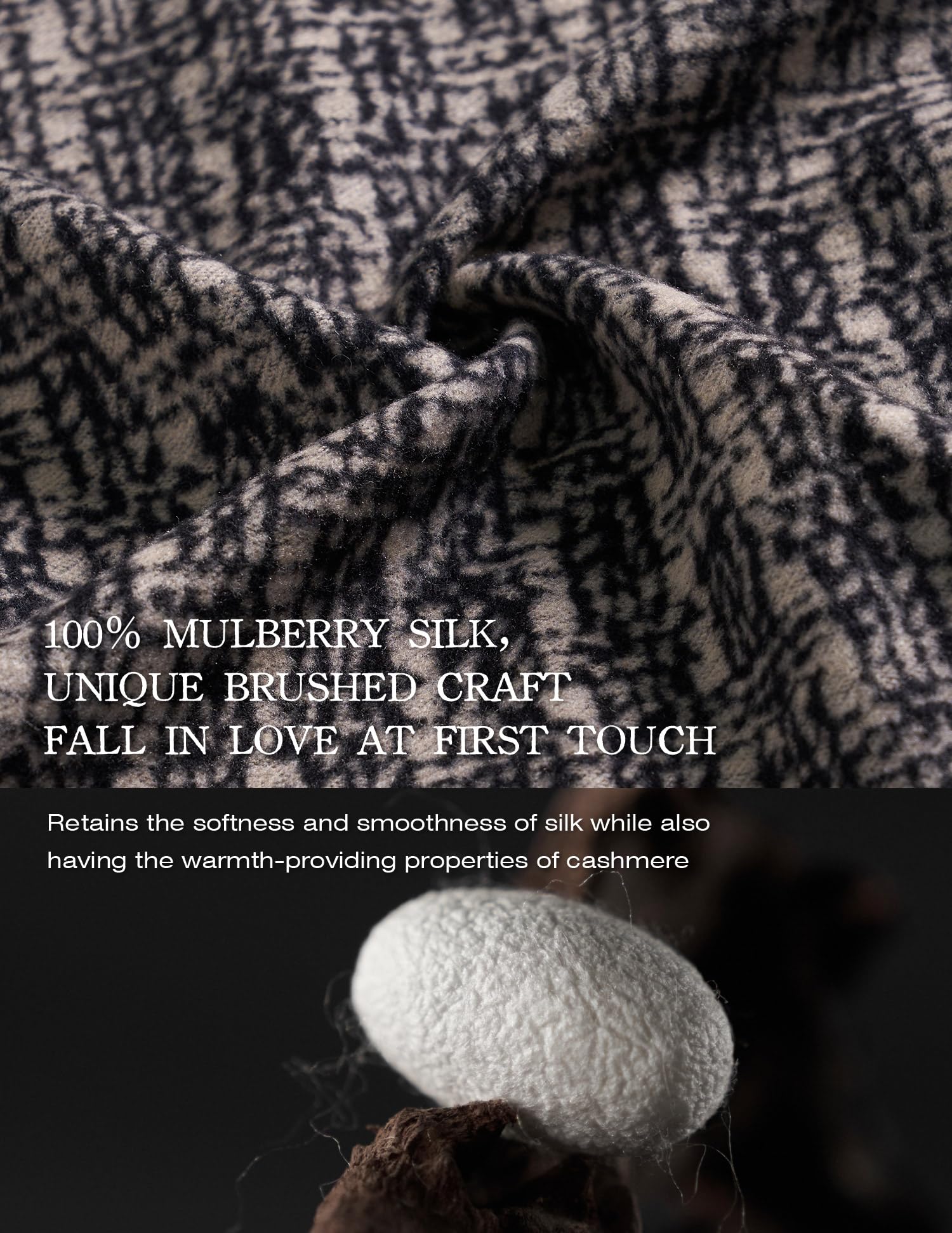 Cloud Stairs Black Silk Scarf – 100% Mulberry Silk, Jacquard