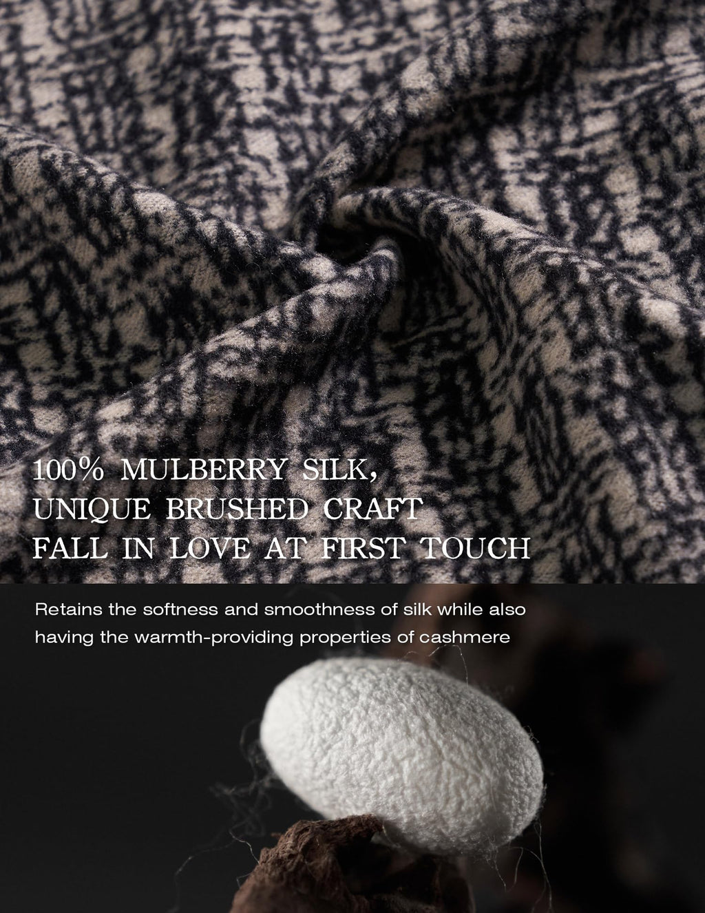 Cloud Stairs Black Silk Scarf – 100% Mulberry Silk, Jacquard Reversible, 71"x24"