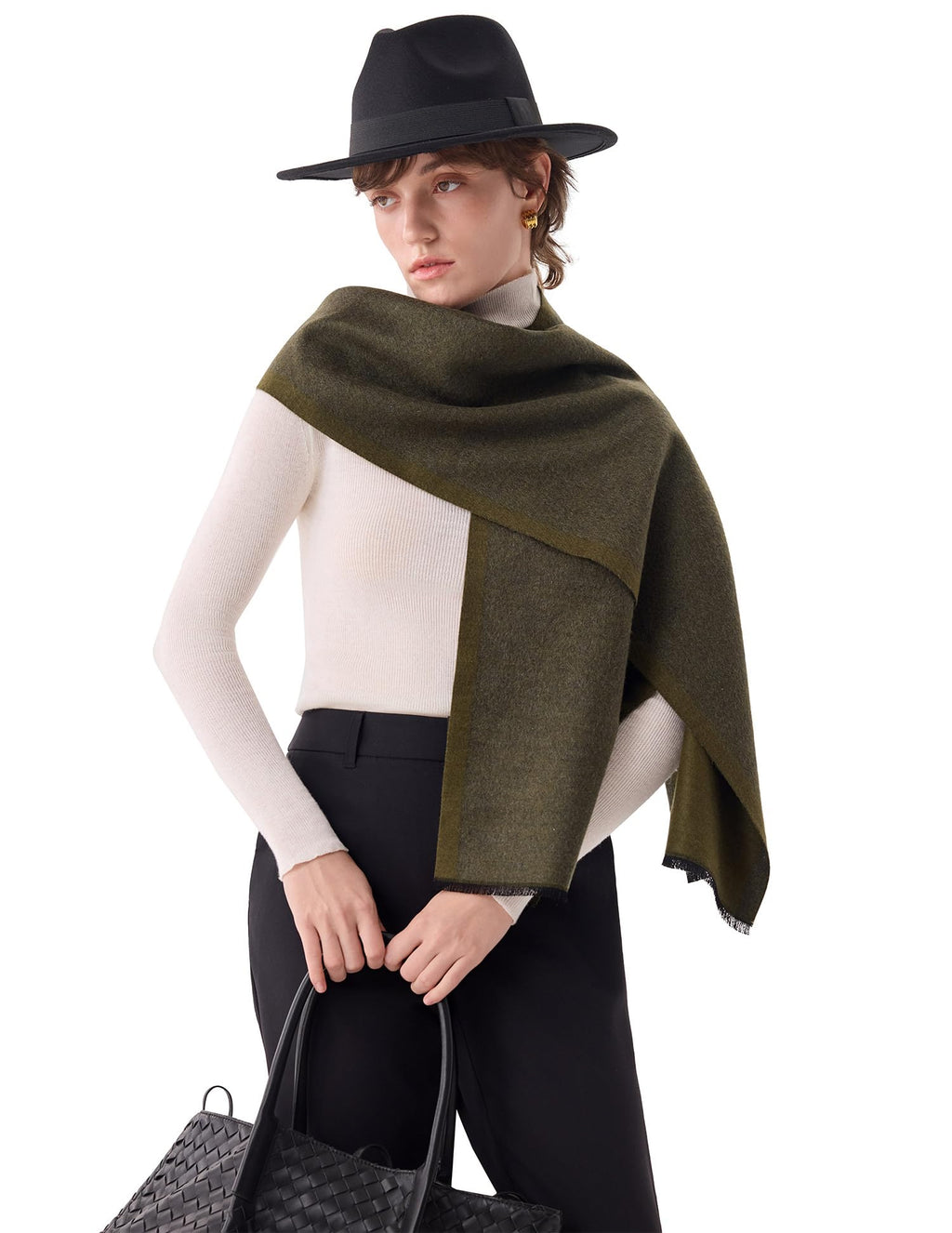 Green Jacquard Silk Scarf – 100% Mulberry Silk, Gentleman, 71"x12"