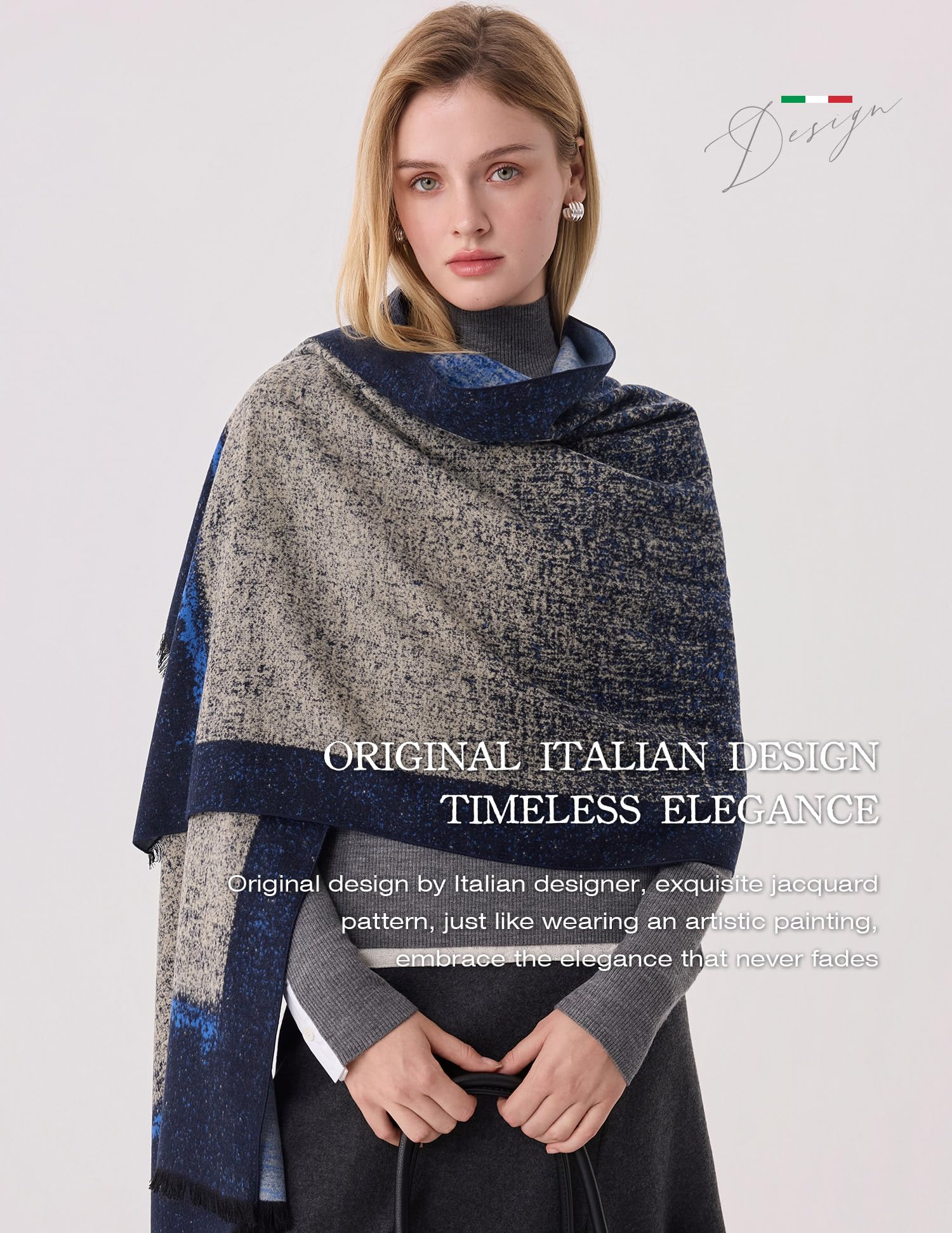 The Tide Blue Silk Scarf – 100% Mulberry Silk, Jacquard Reversible, 71