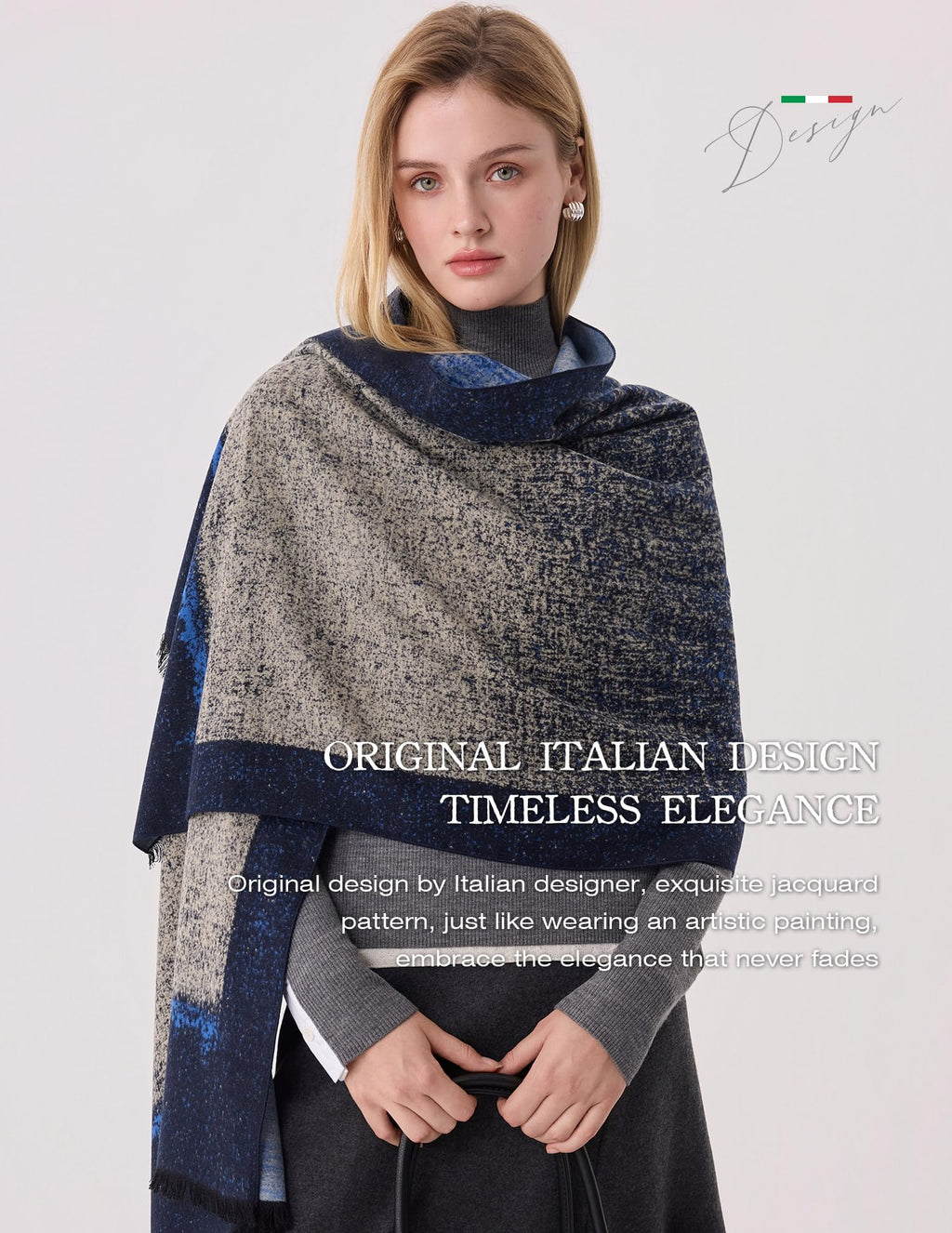 The Tide Blue Silk Scarf – 100% Mulberry Silk, Jacquard Reversible, 71"x24"