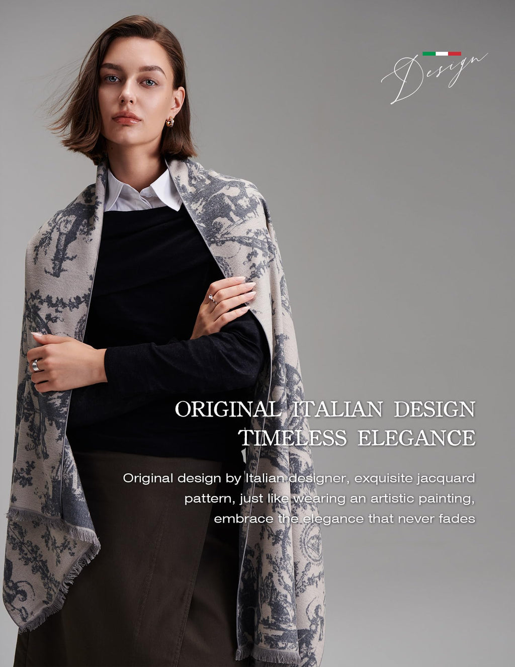 Delicate Dream Navy Silk Scarf – 100% Mulberry Silk, Jacquard Reversible, 71"x24"