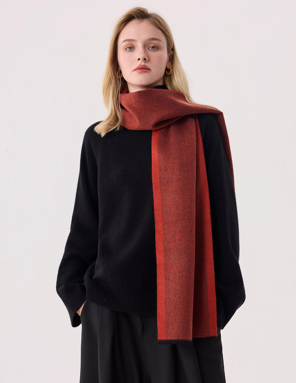 Red Jacquard Silk Scarf – 100% Mulberry Silk, Gentleman, 71"x12"