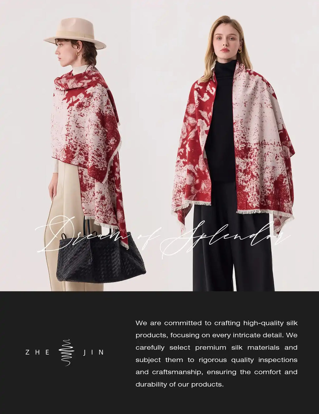 Dream of Splendor - 100% Brushed Mulberry Silk Scarf & Shawl, 71"x24"