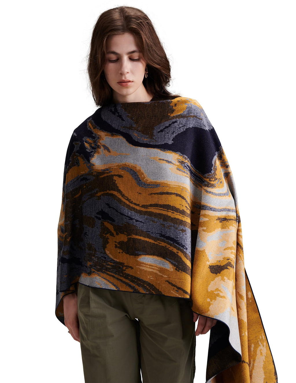 Dream Painting Gold Silk Scarf – 100% Mulberry Silk, 71"x24"