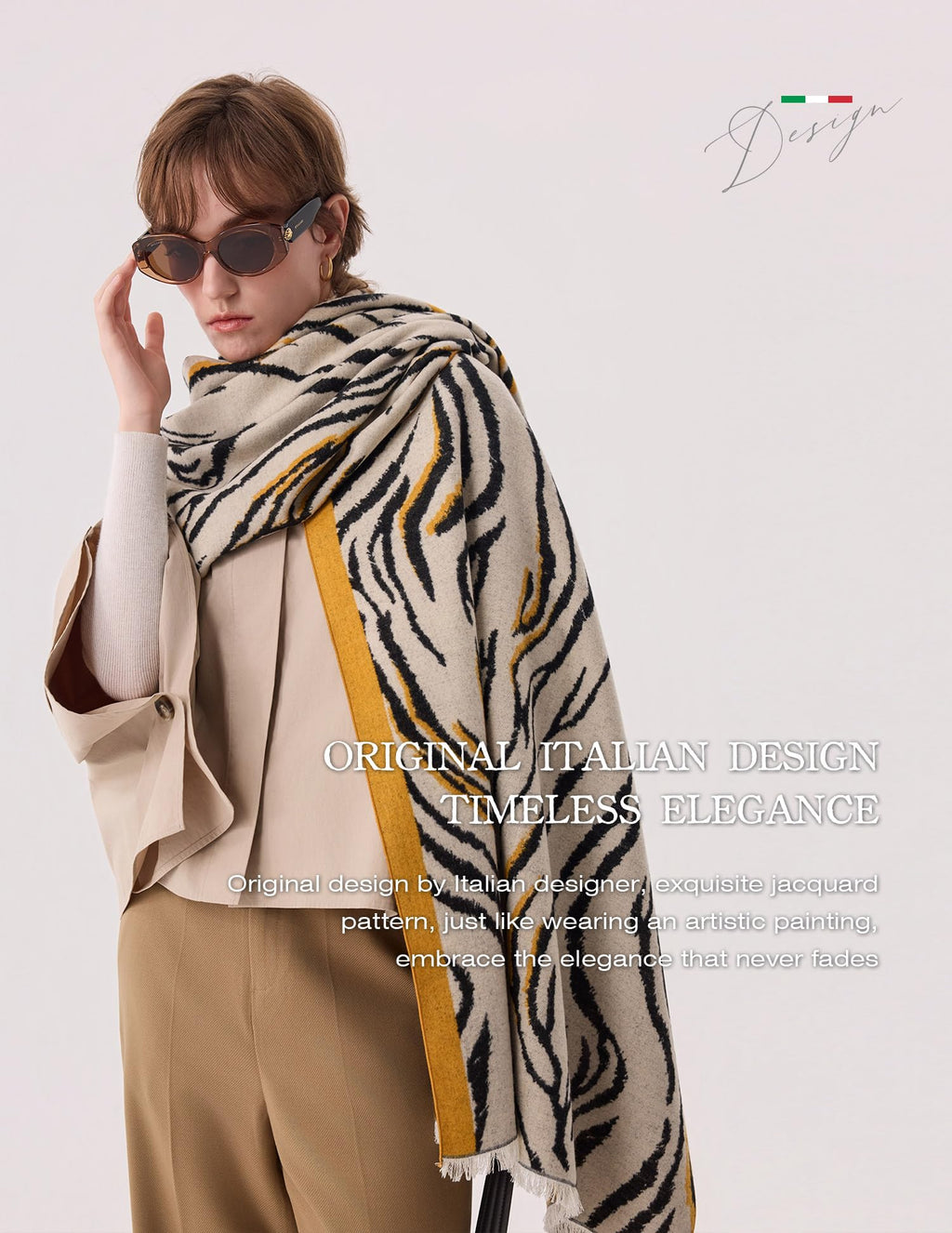 The Wild Zebra Silk Scarf – 100% Mulberry Silk, Jacquard Reversible, 71"x24"