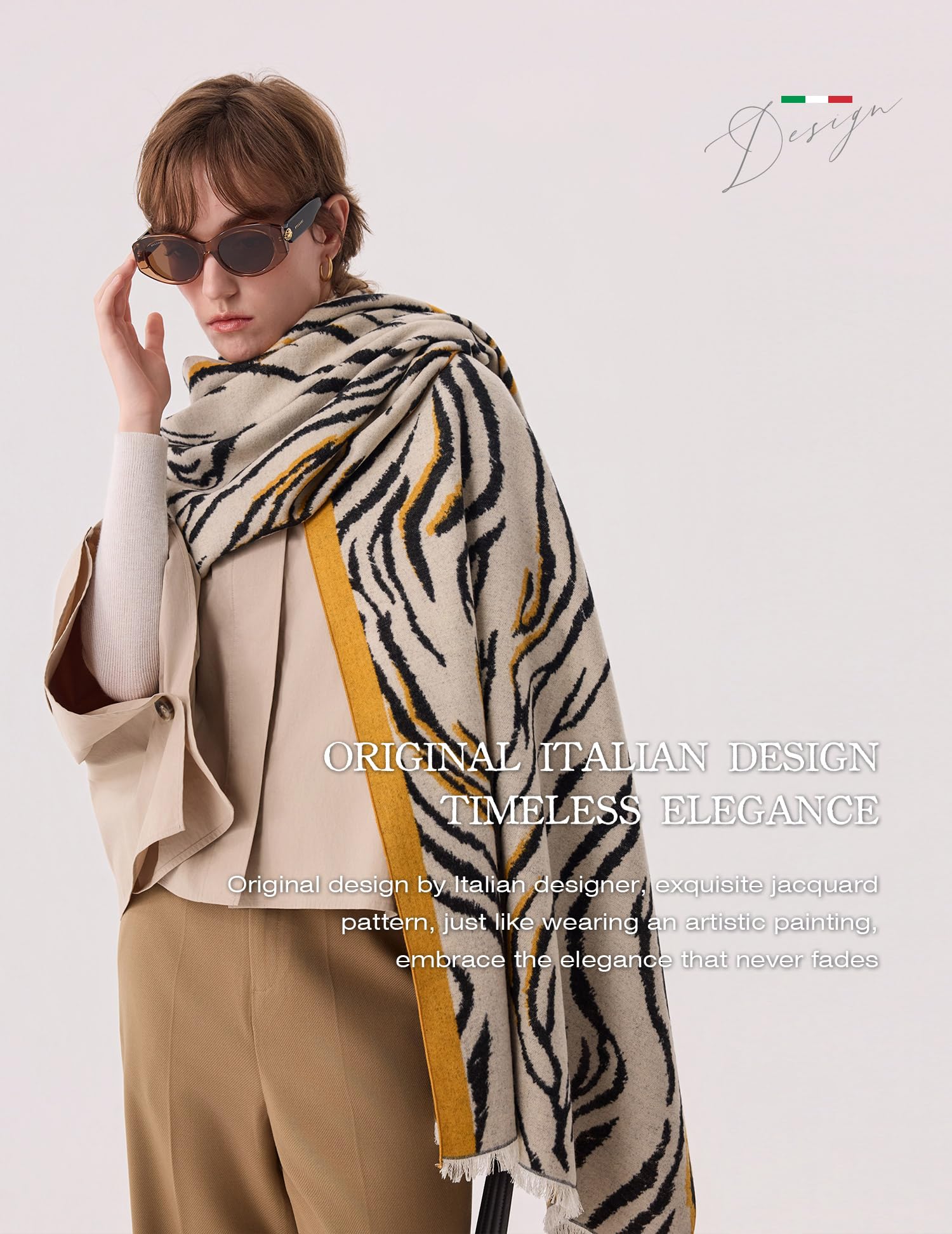 The Wild Zebra Silk Scarf – 100% Mulberry Silk, Jacquard Reversible, 71"x24"