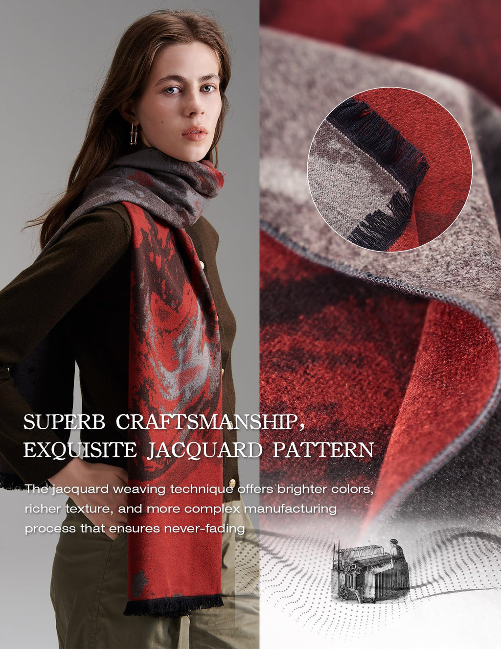 Dream Painting Red Silk Scarf – 100% Mulberry Silk, 71"x24"