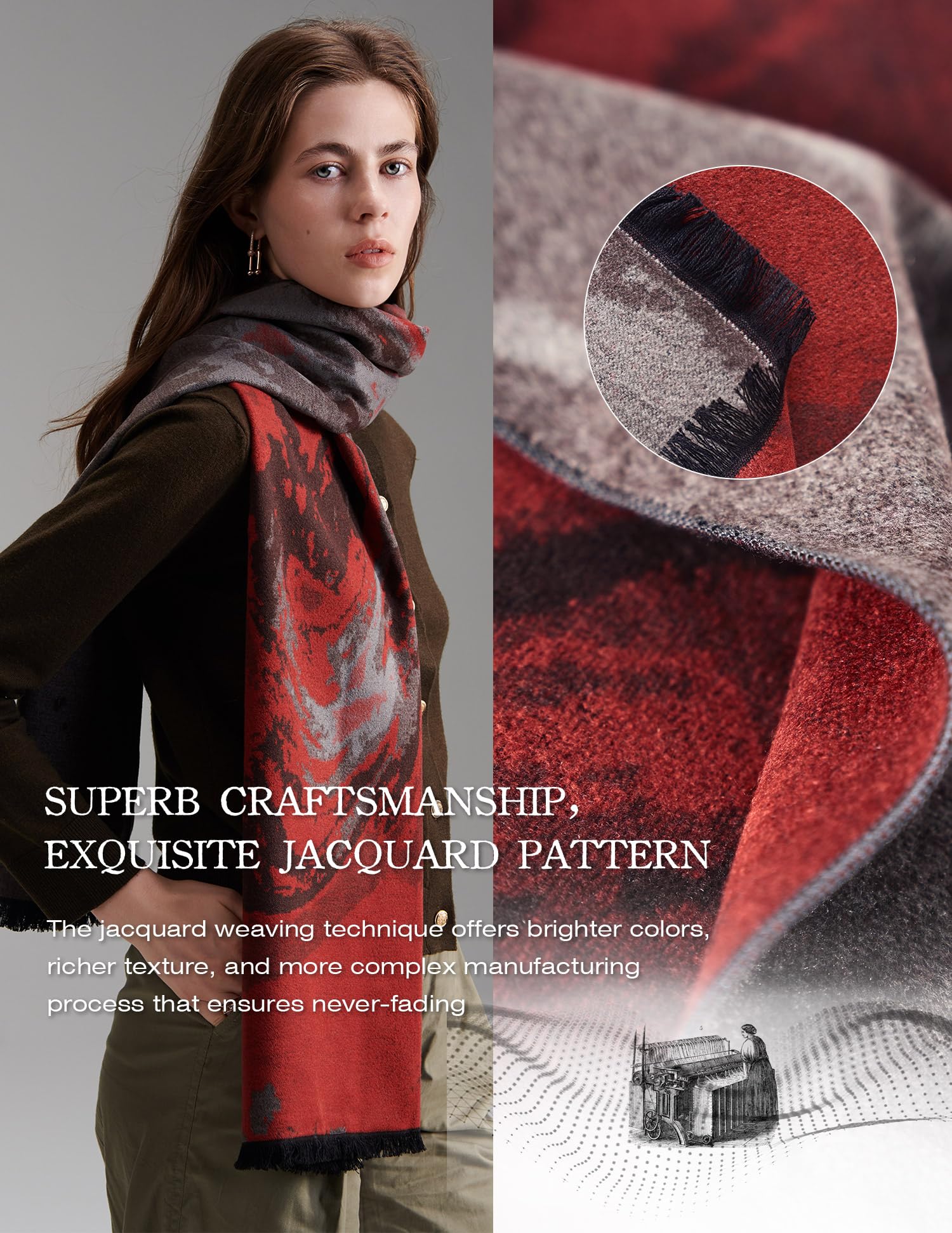 Dream Painting Red Silk Scarf – 100% Mulberry Silk, 71"x24"