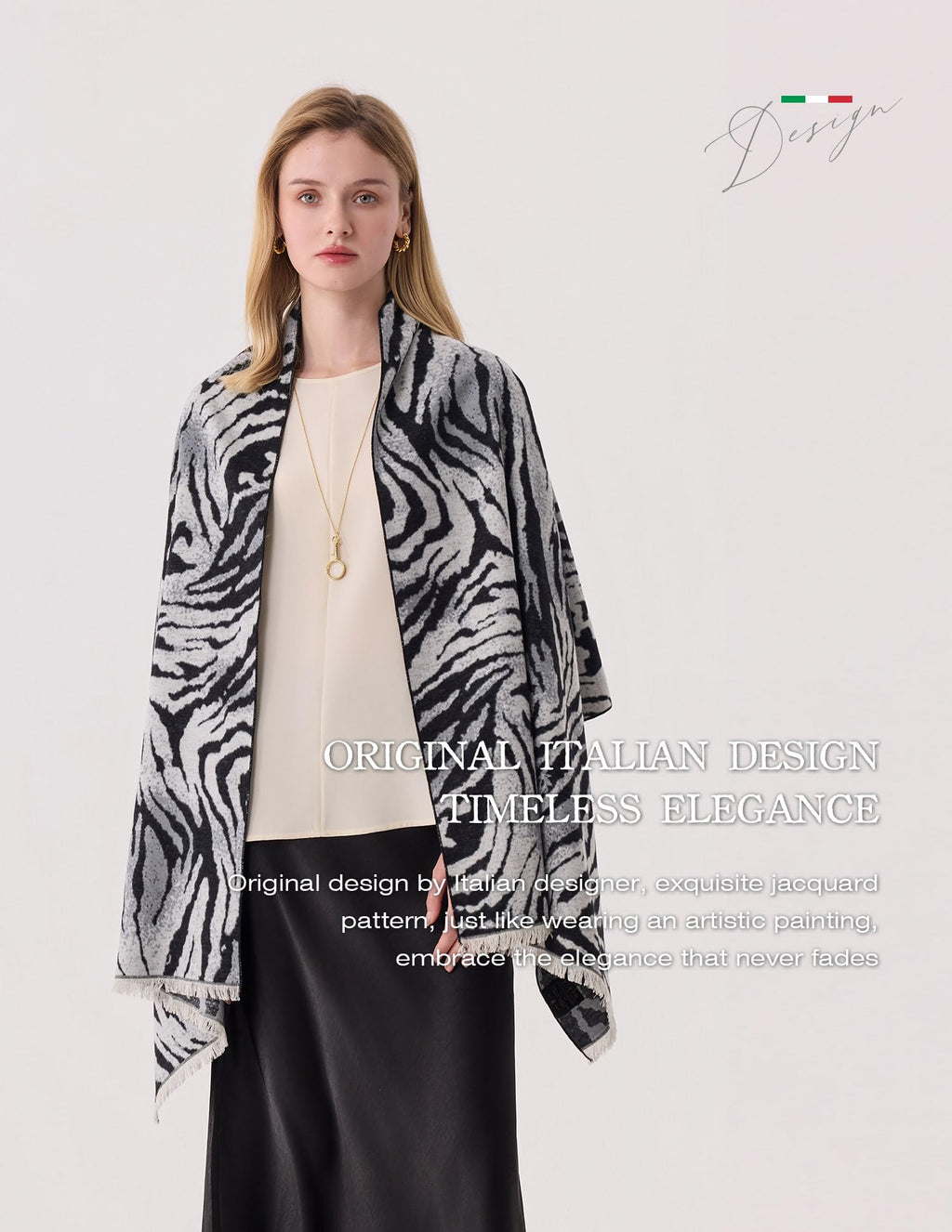 The Iris Zebra Silk Scarf – 100% Mulberry Silk, Jacquard Reversible, 71"x24"