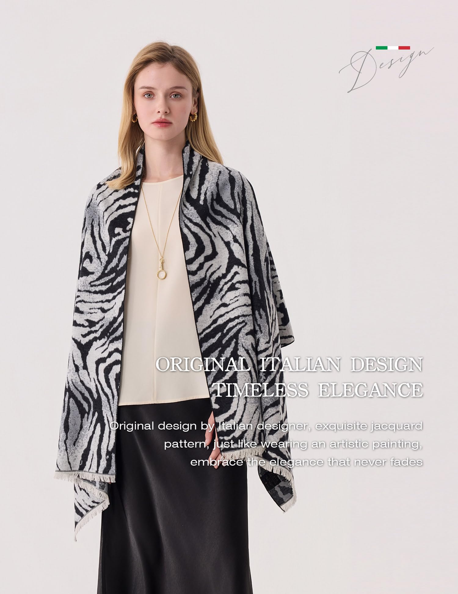 The Iris Zebra Silk Scarf – 100% Mulberry Silk, Jacquard Reversible, 71"x24"