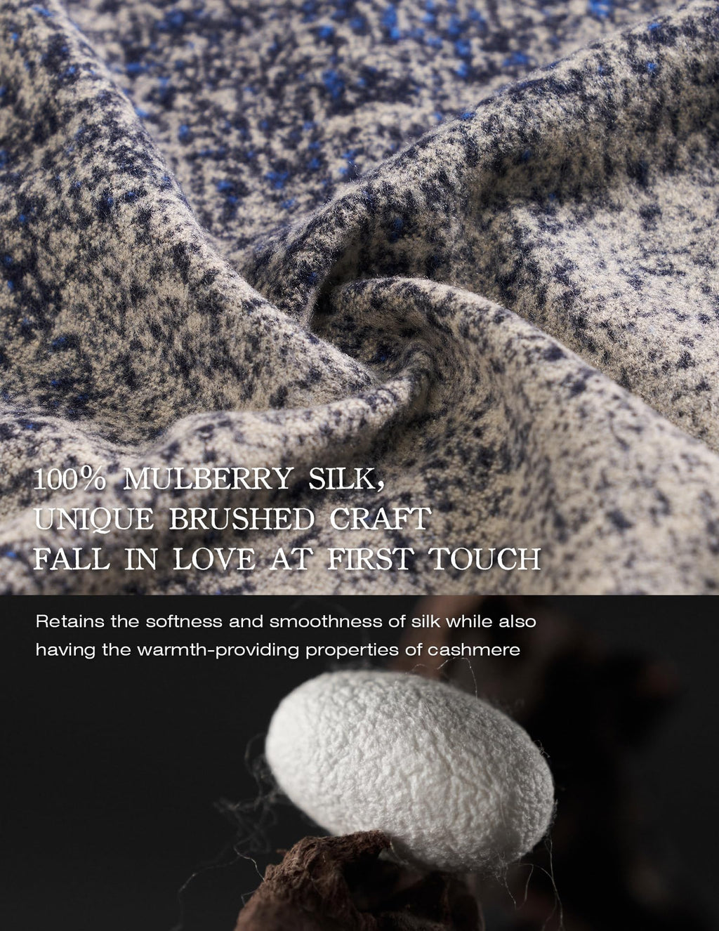The Tide Blue Silk Scarf – 100% Mulberry Silk, Jacquard Reversible, 71"x24"