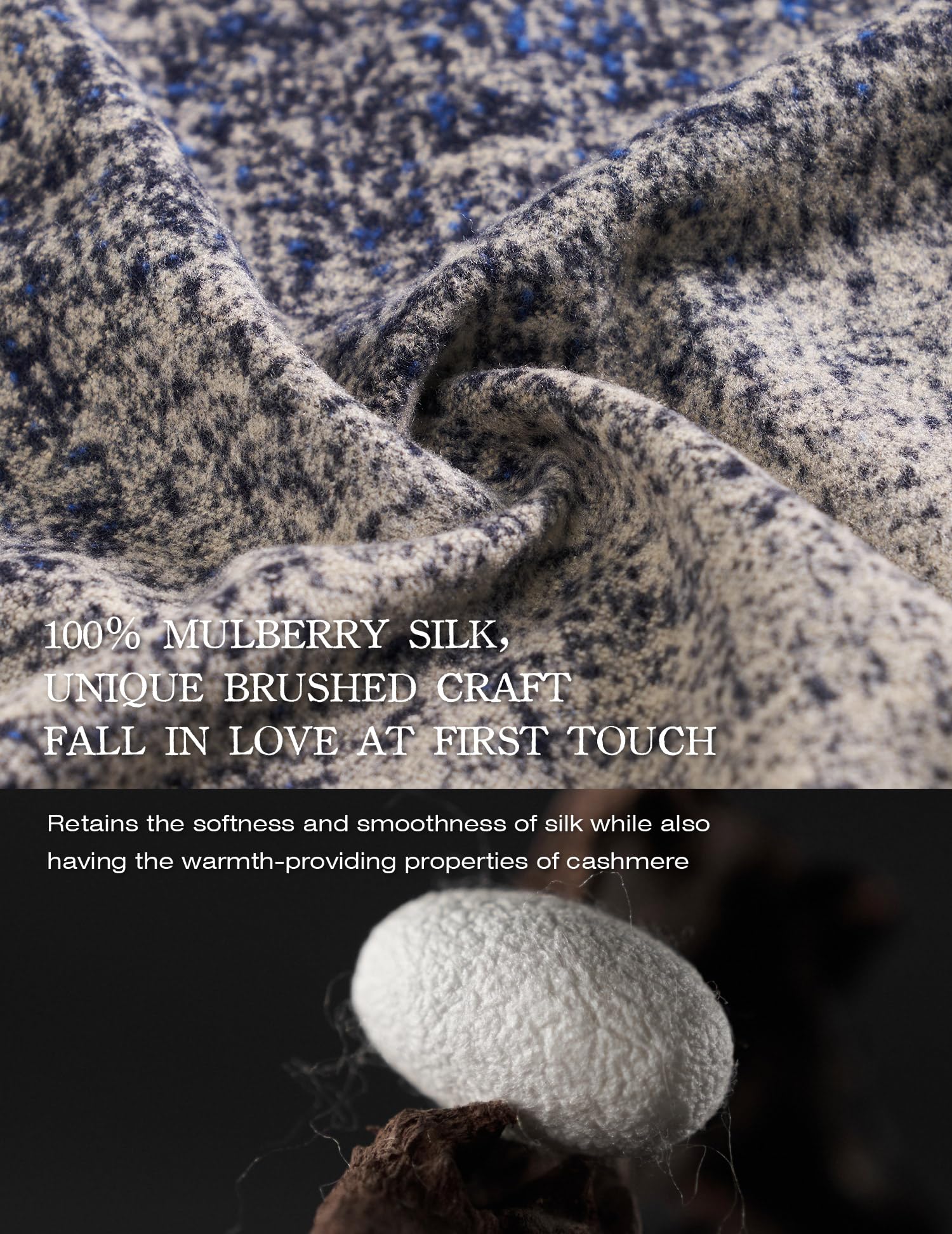 The Tide Blue Silk Scarf – 100% Mulberry Silk, Jacquard Reversible, 71"x24"