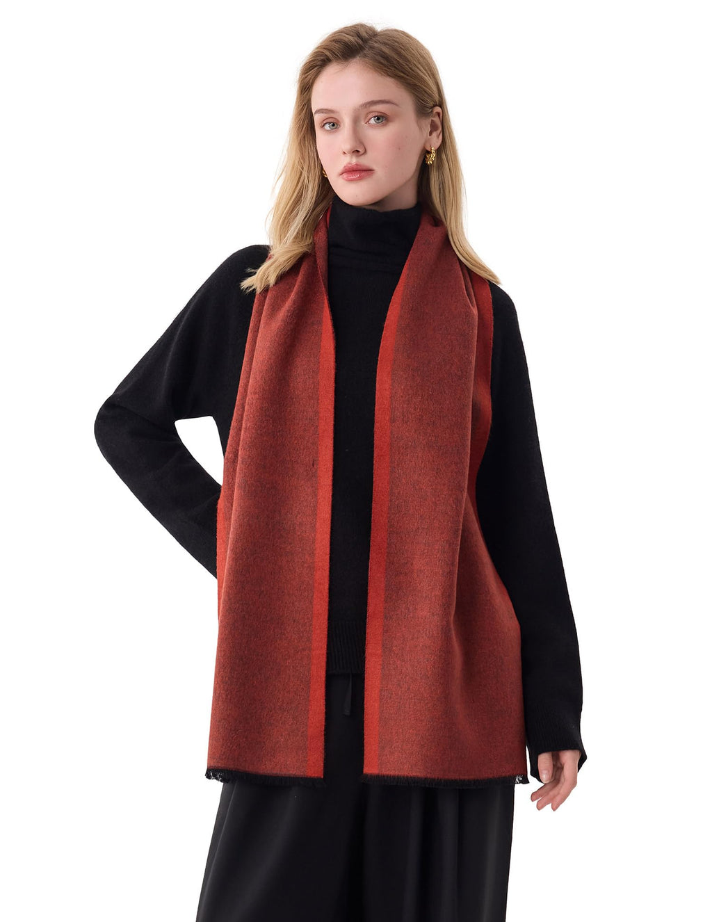 Red Jacquard Silk Scarf – 100% Mulberry Silk, Gentleman, 71"x12"