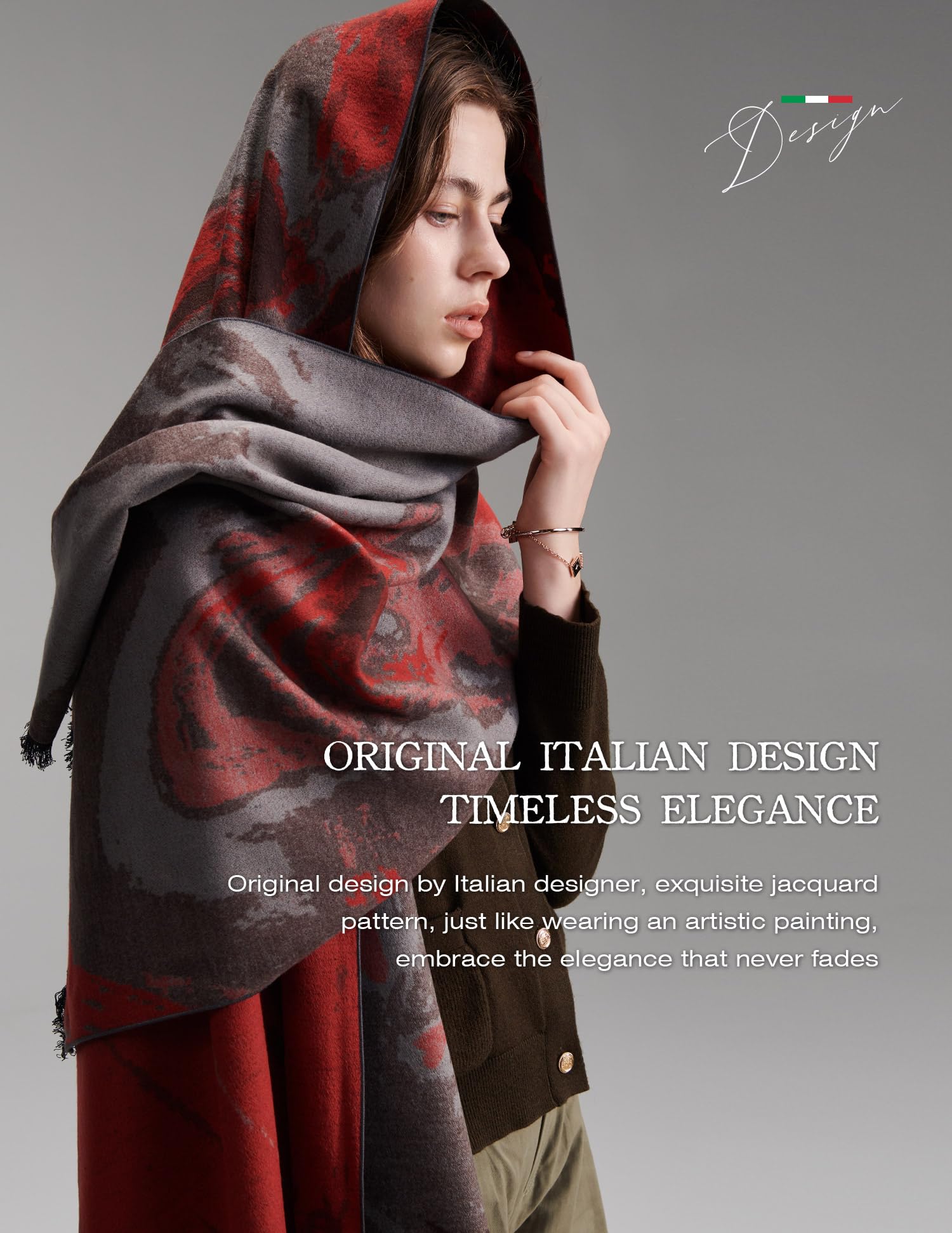 Dream Painting Red Silk Scarf – 100% Mulberry Silk, 71"x24"