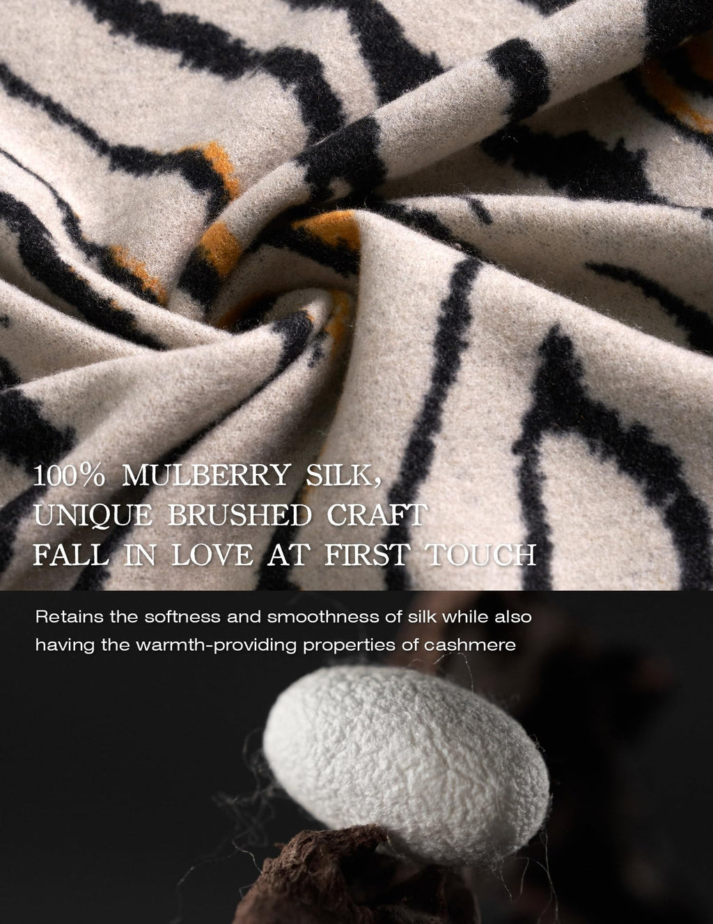 The Wild Zebra Silk Scarf – 100% Mulberry Silk, Jacquard Reversible, 71"x24"