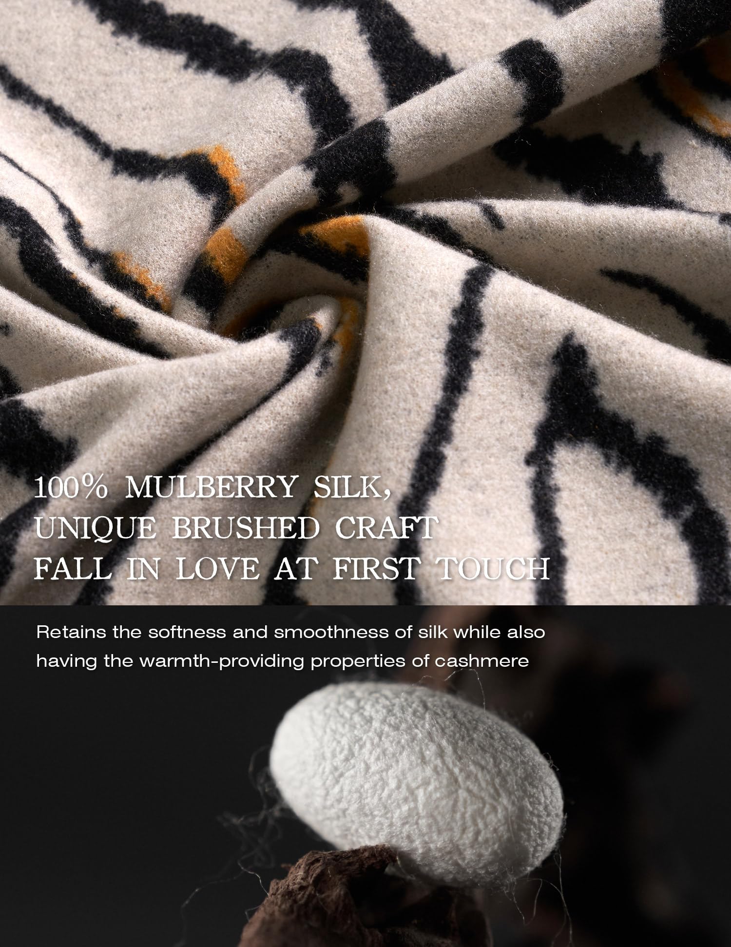 The Wild Zebra Silk Scarf – 100% Mulberry Silk, Jacquard Reversible, 71"x24"