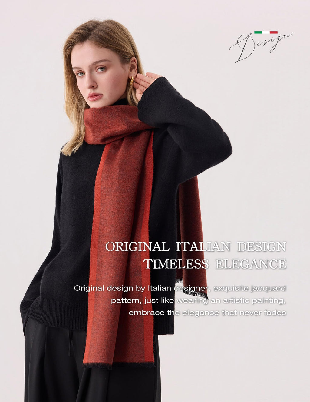 Red Jacquard Silk Scarf – 100% Mulberry Silk, Gentleman, 71"x12"
