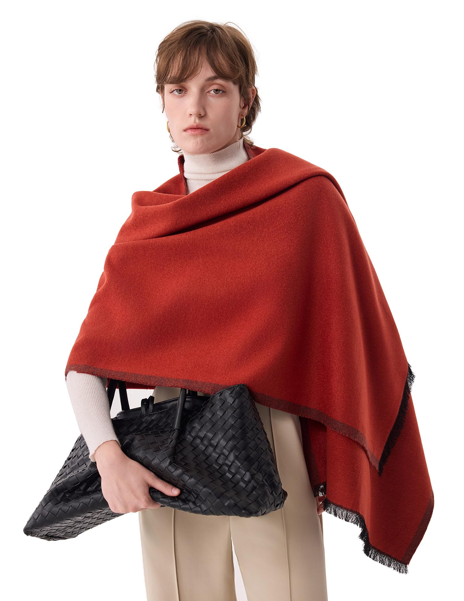 Gentleman Red Silk Scarf – 100% Mulberry Silk, Jacquard Reversible, 71"x24"
